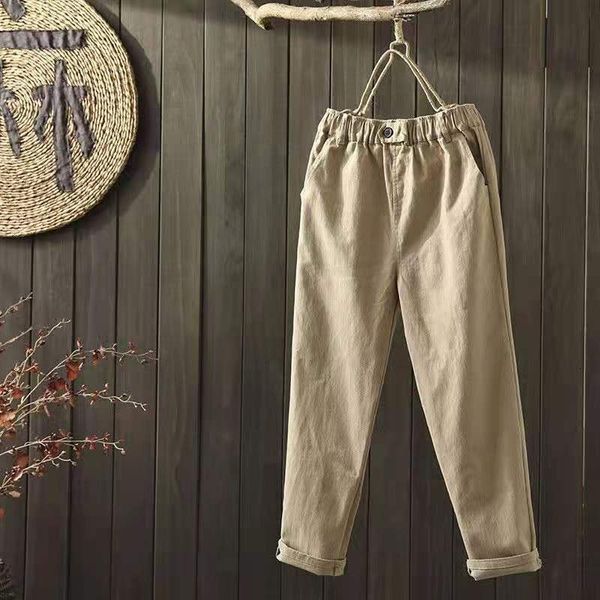 

women's pants & capris 2021 arrival arts style summer women loose casual elastic waist ankle-length all-matched cotton linen harem w291, Black;white