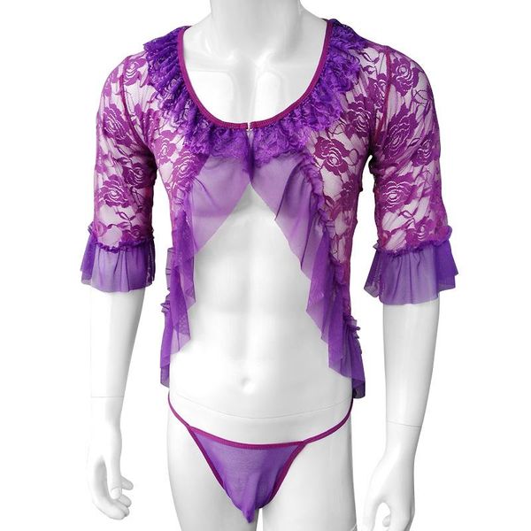 

bras sets lace body suit for sissy men lingerie open chesk thin see through gay floral erotic intimates nightwear, Red;black