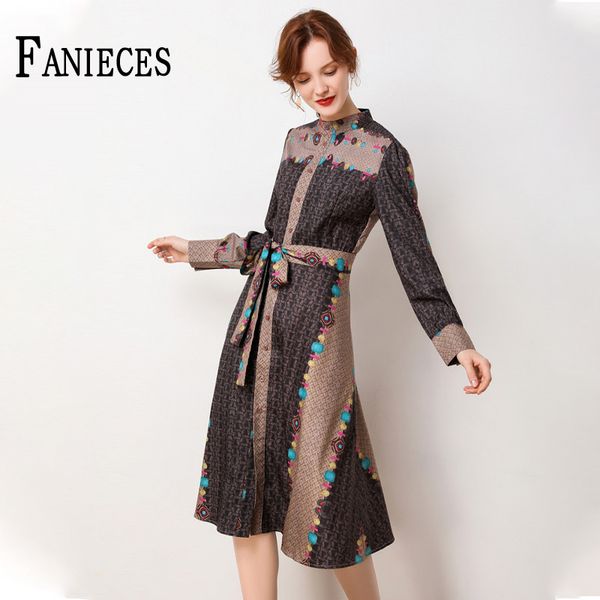 

flower print runway dresses spring autumn woman long-sleeved patchwork party retro dress robe vestido de mulher 210520, Black;gray