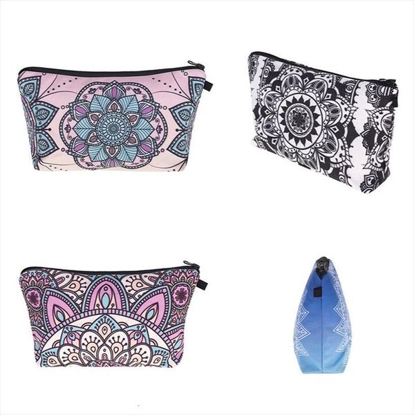

bohemia womens cosmetic makeup gabardine bags organizer datura flowers purse ziplock waterproof hand saves mask storage