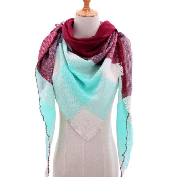

scarves knitted spring winter women scarf plaid designer 2021 warm cashmere shawls triangle couple, Blue;gray