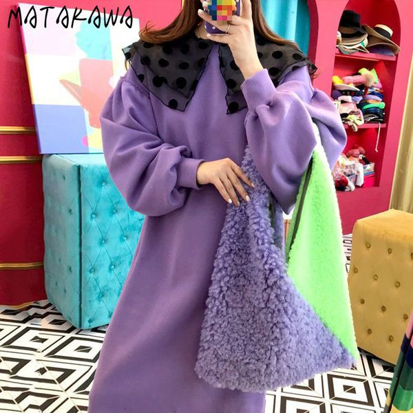 

fashion polka dot femme robe peter pan collar stitching vestido loose lantern sleeves sweashirt dresses for women 210506, Black;gray