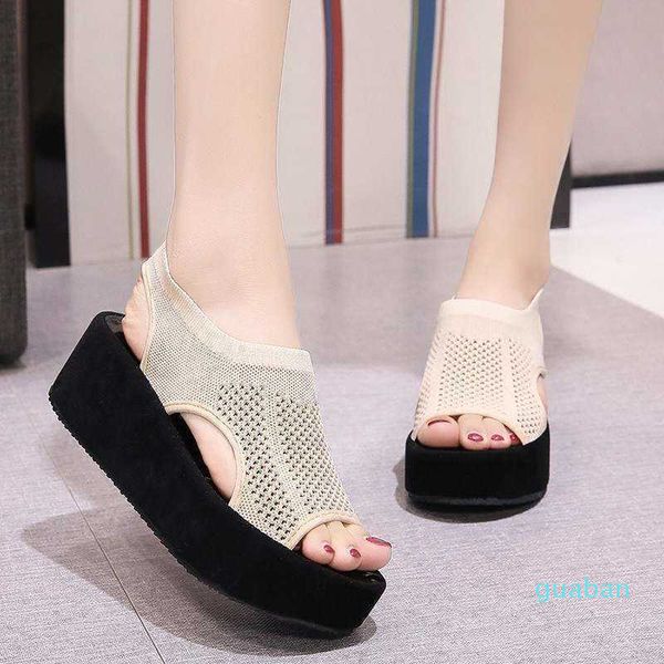 

increasing height shoes sandals straps slip-on loafers summer women's clear heels flat platform female shoe clogs wedge, Black