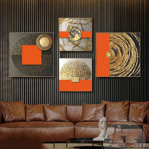 Abstrakte Poster, Wandkunst, Bilder für Wohnzimmer, Innendekoration, Leinwanddrucke, moderne Heimdekoration, Orange, nordische Cuadros