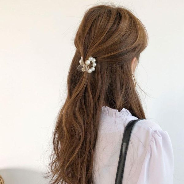 

hair clips & barrettes sweet mini round pearl for women girls claw chic crab hairpins styling fashion accessories, Golden;silver