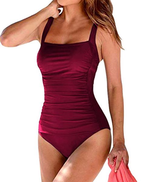 

2021 new one piece solid color shoulder strap women's swimsuit, White;black