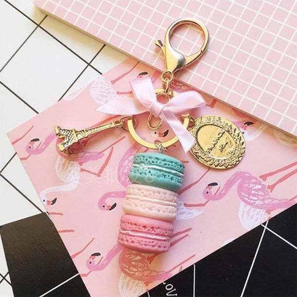 

keychains cake key chain fashion car ring women bag charm accessories france macarons with eiffel tower keychain gift jewelry, Silver