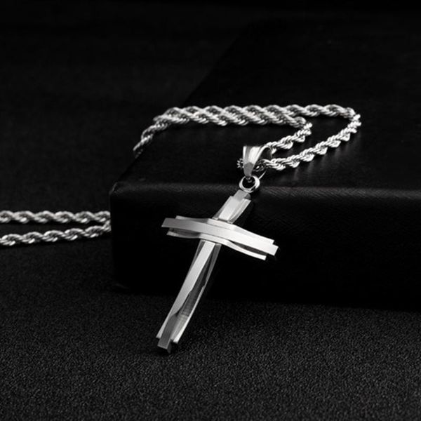 

pendant necklaces stainless steel chain necklace for men female us religious cross long choker homme hip hop jewelry accessories bijoux, Silver