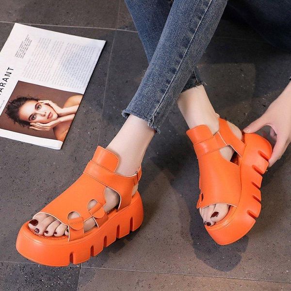 

sandals women summer 2021 casual fashion shoes muffin thick bottom comfortable magic paste roman increased, Black