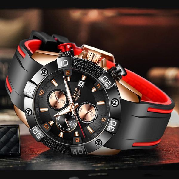

wristwatches relogio masculino 2021 lige fashion men watches with silicone strap sport chronograph male quartz watch, Slivery;brown