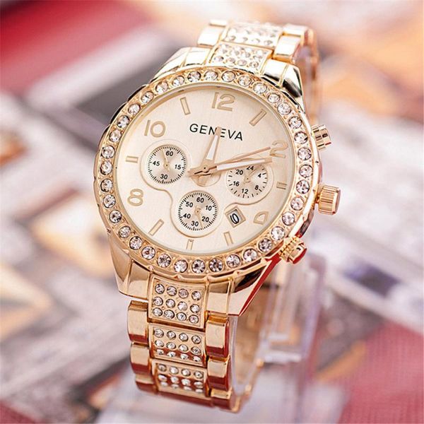 

wristwatches fashion 2021 geneva women luxury crystal quartz watch casual bracelet wrist watches for, Slivery;brown