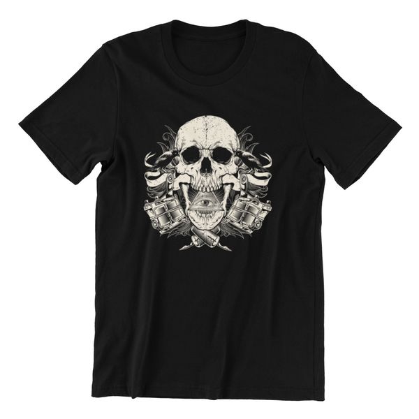 

tattoo shop death reaper skull - printed cotton t-shirt, White;black
