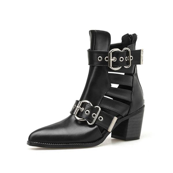 

boots autumn winter women shoes short boot with high hollow out canister female thick cool, Black