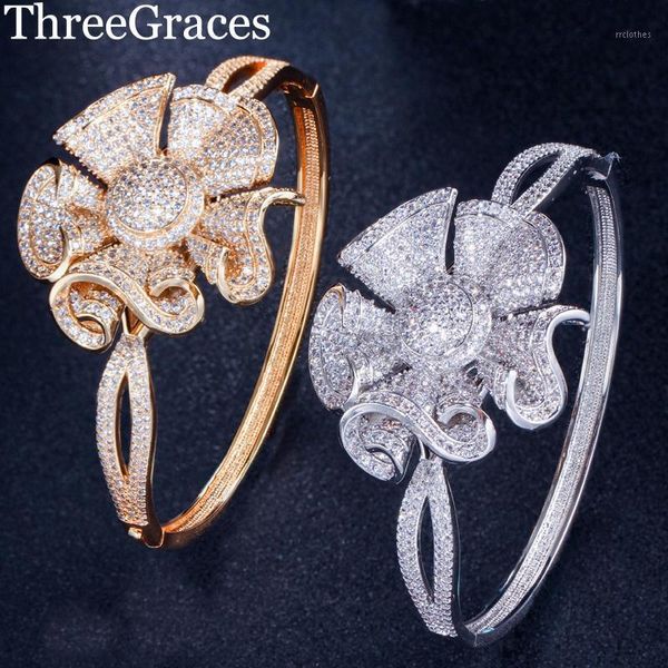 Três gracas que brilham em pedra de cristal cz ladies cor prata cor grande em forma de flores abertas em pulseira para festa de dança ba028 pulseira