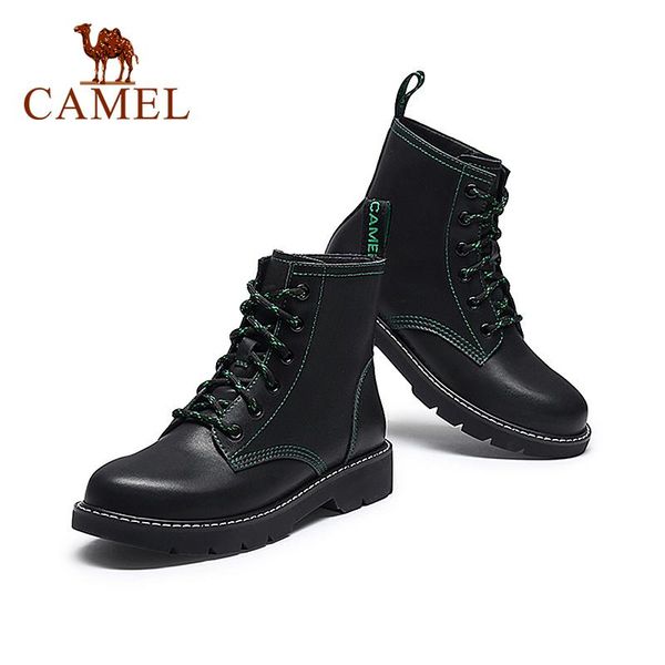 

boots camel genuine leather ankle british style lace-up short women shoes 2021 spring autumn black white