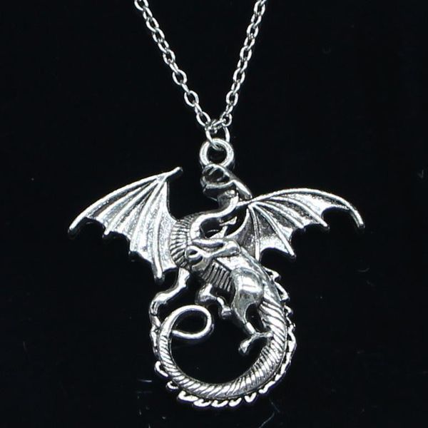 

chains fashion necklace 43x46mm magical winged dragon mythology pendants short long women men colar gift jewelry choker, Silver
