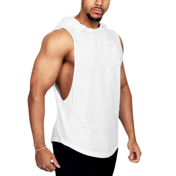 

men' tank men fashion hooded fitness sleeveless solid color sports for, White;black
