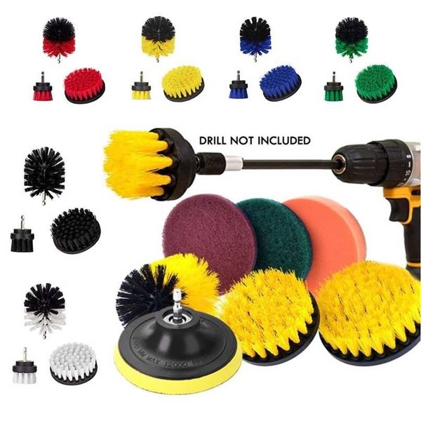 Elétrico Broca Limpeza Escova Cabeça Kit All Propósito Potência Power Cozinha Scrubber Banheira Banheira Tapete De Vidro Pneus Redondo Nylon Brush 211215