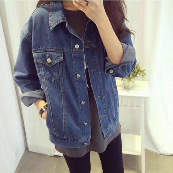 

women's jackets women denim coats turn down collar vintage long sleeve jacket loose jeans coat casual ladies girls outwear chaquetas mu, Black;brown