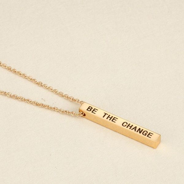 

pendant necklaces inspirational fashion necklace jewelry be the change rectangle lettering stainless steel stereo stick for gift, Silver