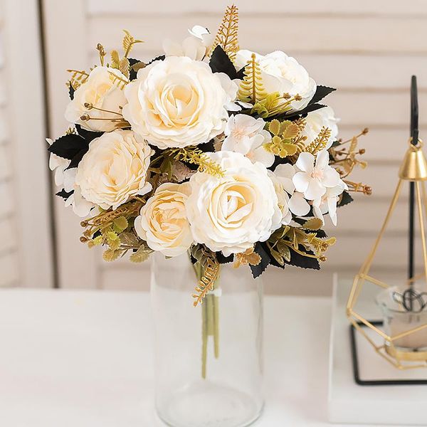 

decorative flowers & wreaths white artificial rose for wedding home decoration outdoor peony fake flower bouquet wholesale wall