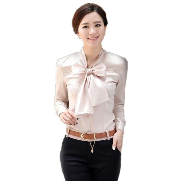 

long sleeve female blouse shirt fashion slim elegant ladies white beige office blouses women clothes s women's & shirts