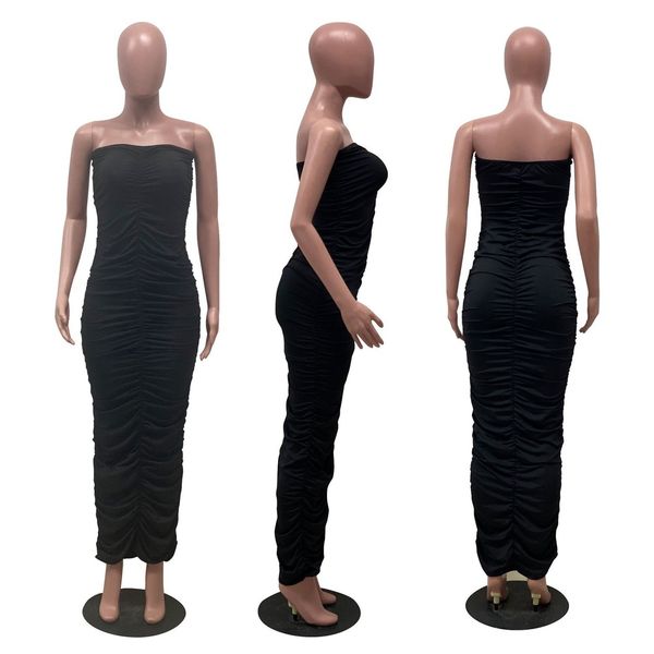 

strapless long pleated dress women off shoulder draped bodycon sundress baless party club dress summer clothings 2021by a, Black;white