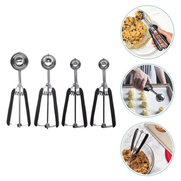 

spoons 4pcs stainless steel ice cream scoops dipping tools (black)