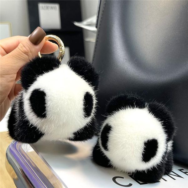 

keychains plush toy real keychain cute panda bag jewelry pendant ornaments women car key metal ring bear trinkets birthday gift, Silver