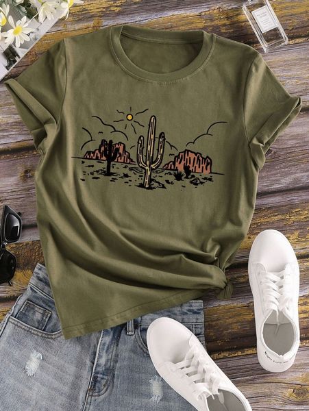 

cactus print short sleeve tee 70bb#, White