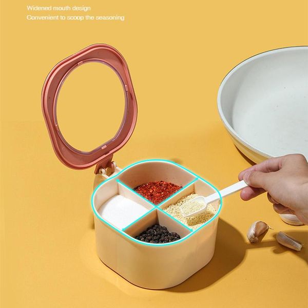

storage bottles & jars 4 in 1 seasoning box four-compartment household kitchen tool with spoon durable supply practical