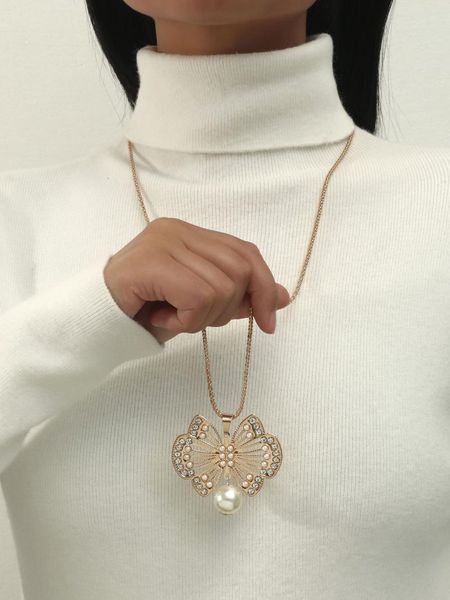 

dangle & chandelier fashion pendant necklace women party wedding pearl sweater chain jewelry birthday gift, Silver