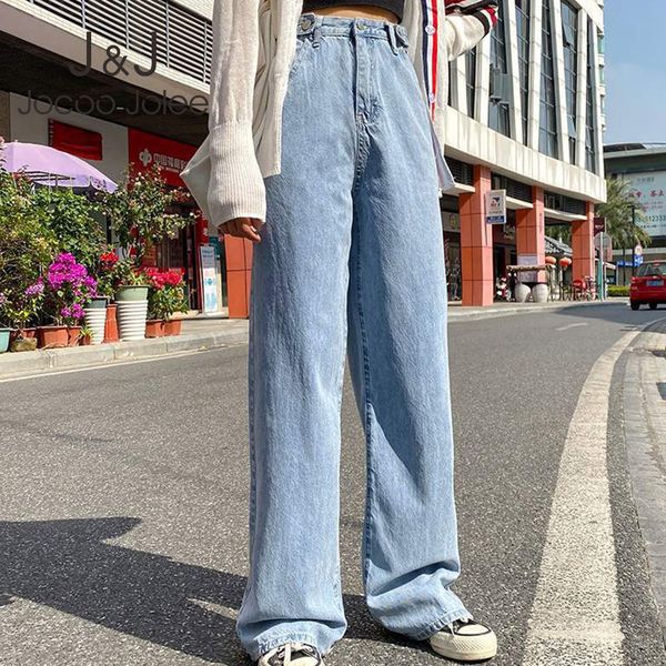 

jocoo jolee vintage streetwear straight pants women high waist wide leg jeans harajuku denim trousers plus size baggy jeans 210518, Blue