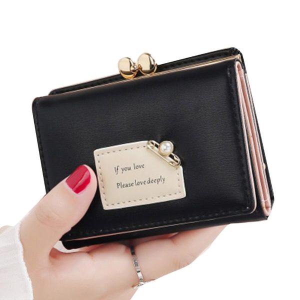

wallets arrival women small wallet simple female short student korean cute multi-function mini buckle card holders, Red;black