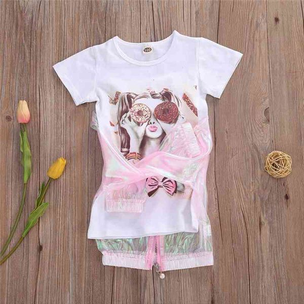 

fashion children girls summer clothing sets girls hooded long sleeve cover-ups print t-shirts dress children kids clothes suits, White