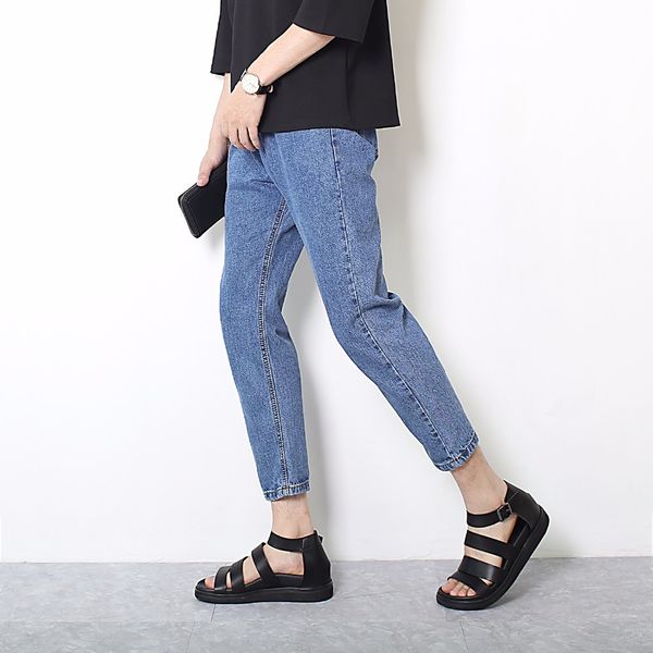 

men's jeans wholesale men's solid cowboy casual jeans men hip hop tennagers students harem pants blue denim trousers