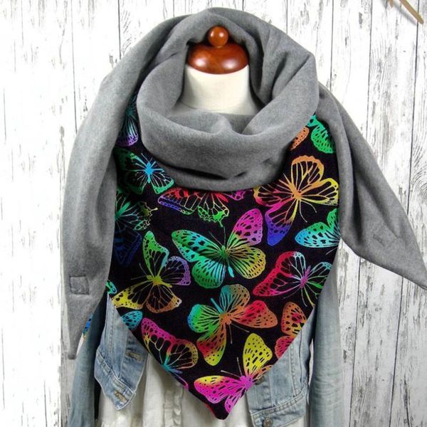 

scarves fashion butterfly printing button soft wrap women casual winter warm multi-purpose windproof shawls foulard, Blue;gray