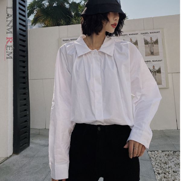 

women vintage blouses spring shirts white black color long-sleeve loose large size female clothes 2a7053 210507