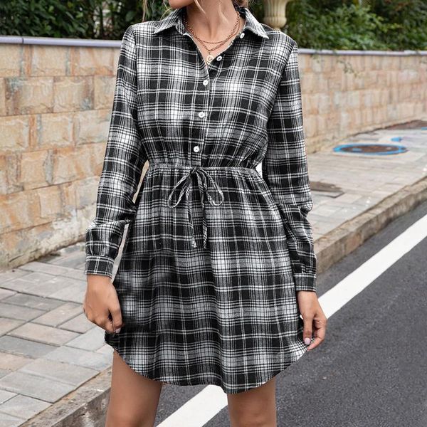 

casual dresses jaycost 2021 plaid print for women long sleeve fashion mini dress autumn streetwear club outfits, Black;gray