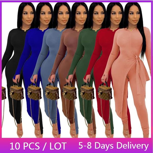 

women's two piece pants wholesale items skinny 2 sets womens outfits fall fashion side slit long and set streetwear women plus size, White