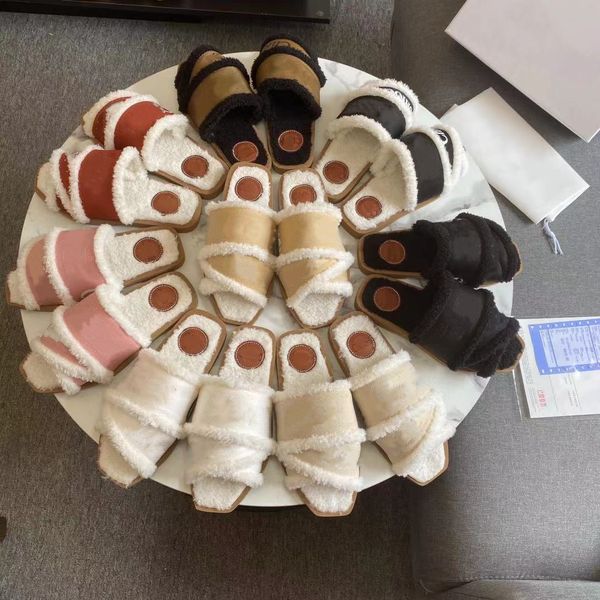 

new designer ladies slippers autumn and winter fluffy plus velvet slippers warm comfortable plush girl sandals, Black