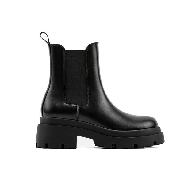 

fashion cool square toe women ankle boots slip onchunky heel platform men thin shoes, Black