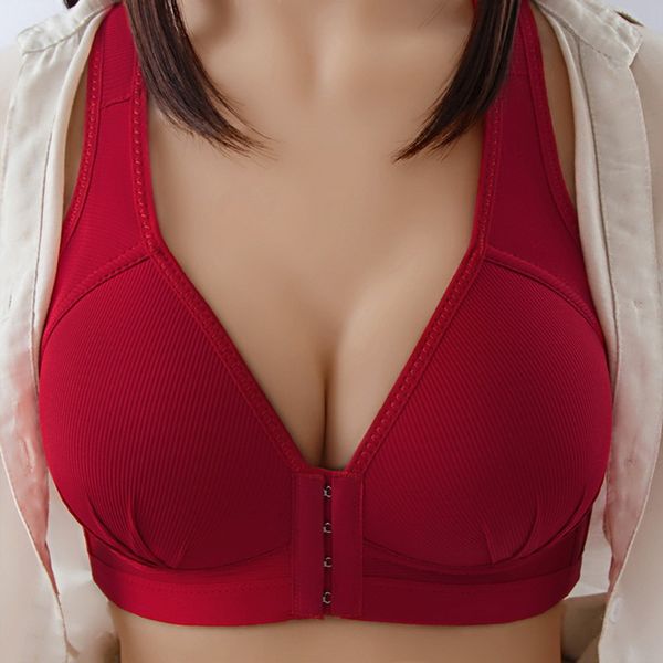 

push up bra front button solid color brassiere b c cup bralette anti-sagging breast sports bras for women 2021, Black;white