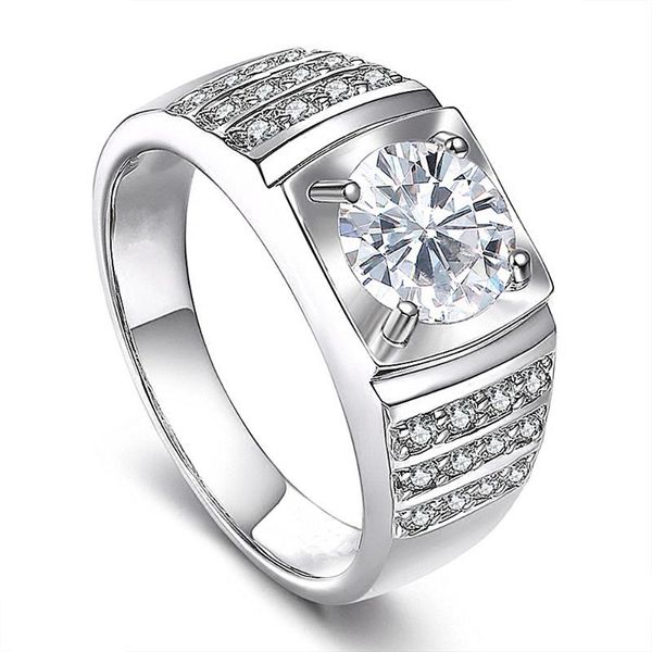 

cluster rings 2 s crystal zircon diamonds gemstones for men women white gold silver color fashion jewelry wedding band bague gifts, Golden;silver