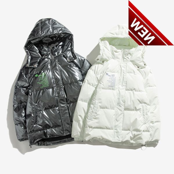 

winter clothing bright thick cotton coat men and women trend warm loose casual hooded jacket, Black