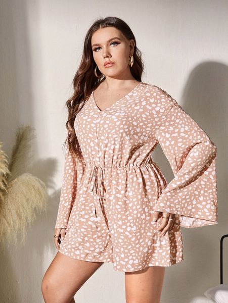 

plus dalmatian print knot jumpsuit w8io#, Black