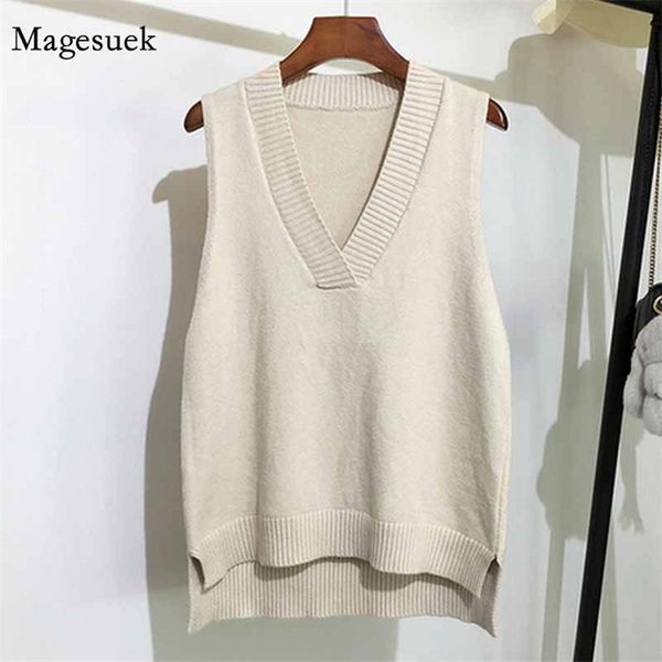 

loose wild solid sweater vest v-neck knitted pullover women sweater autumn and winter new korean women sleeveless sweater 11810, White;black