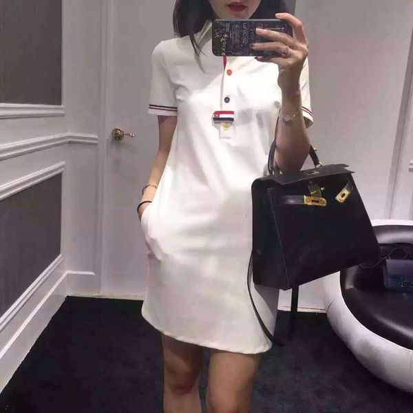 

21 spring and summer new style casual short sleeve slim fit bag hip thin polo lapel a-line skirt knitted dress, White
