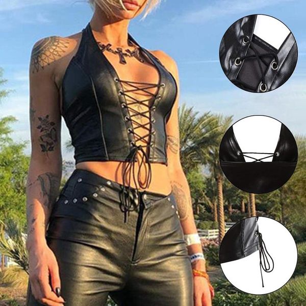 

women's t-shirt feitong v neck leather black tshirt women ladies streetwear artificial sleeveless short tee shirt summer, White