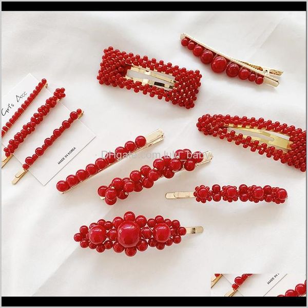 

fashion metal accessories geometricr red color clip for women imitiation pearl hairpin barrettes hairgrip yadb0 pins lrk4q, Black;brown